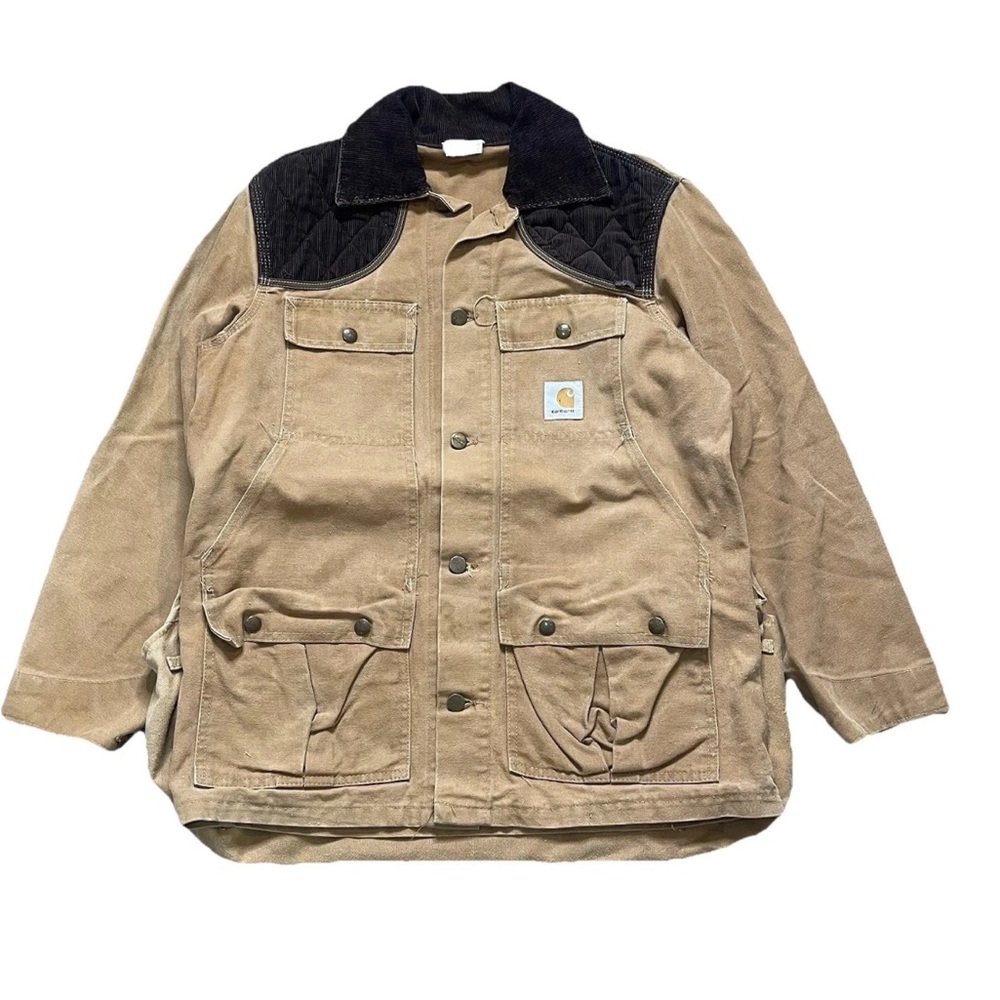 Vintage Carhartt Men’s Tan Hunting Jacket With Game Bag Size Medium CU255